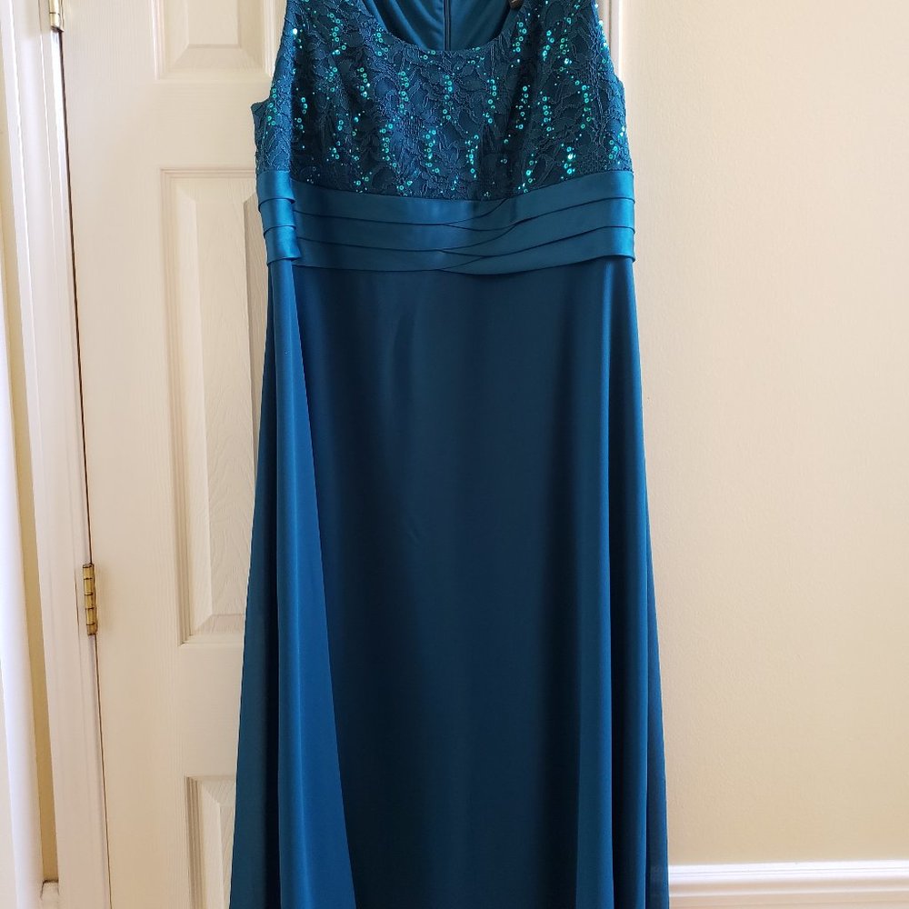 R&M Richards Maxi 2-pc Empire Waist Sequin Embellished Lace Dress & Jacket Teal